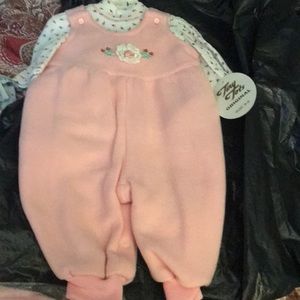 NWT Sz 6/9 mths pink fleece coverall/top vintage